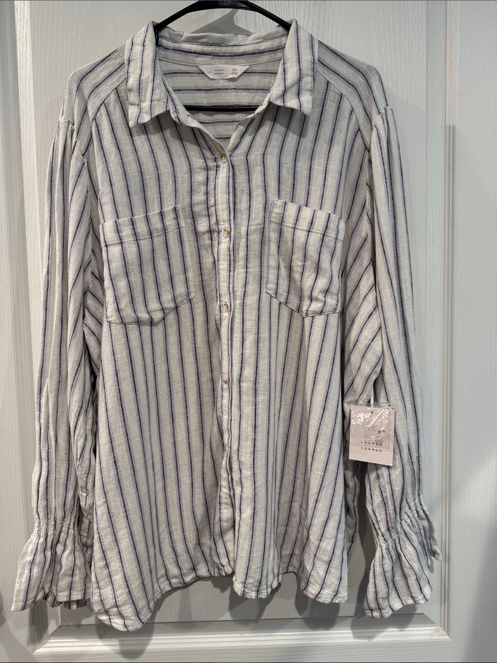 NWT LC Lauren Conrad Linen Blend XXL Striped Oversized Button Down Shirt